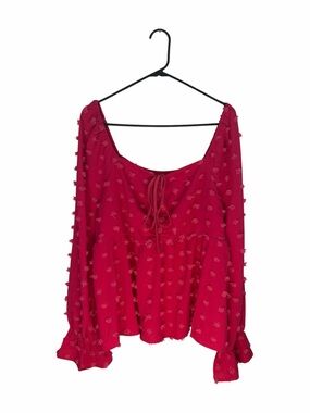 SHEIN Curve Women's Peplum Blouse Top Long Sleeve Pink Plus Size 2XL